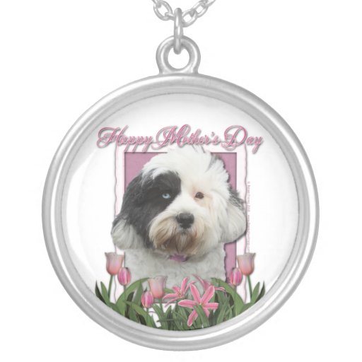 Mothers Day - Pink Tulips - Tibetan Terrier Pendant