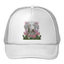 Mothers Day - Pink Tulips - Weimaraner - Gold Eyes Hats