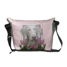 Mothers Day - Pink Tulips - Weimaraner - Gold Eyes Courier Bags