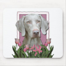 Mothers Day - Pink Tulips - Weimaraner - Gold Eyes Mouse Pad