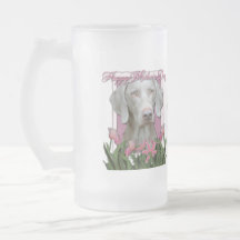 Mothers Day - Pink Tulips - Weimaraner - Gold Eyes Mug