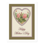 Mother's Day Vintage Heart & Flowers Postcard