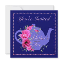 Mother'sl Tea Invitations Teapot and Pink Flowers