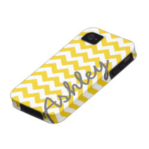 Motif à la mode de Chevron avec le nom - gris jaun Coques iPhone 4/4S