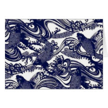 Motif bleu de poissons de Koi de tatouage de Japon Carte De Vœux