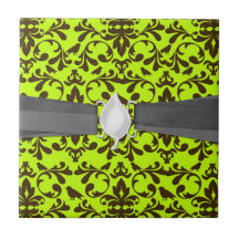 motif brun de damassé de vert d'oiseau et de chaux carreau