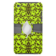 motif brun de damassé de vert d'oiseau et de chaux coques iPod Case-Mate