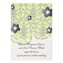 motif brun de damassé de vert d'oiseau et de chaux invitations