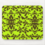 motif brun de damassé de vert d'oiseau et de chaux tapis de souris