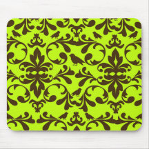 motif brun de damassé de vert d'oiseau et de chaux tapis de souris