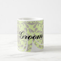 motif brun de damassé de vert d'oiseau et de chaux tasses