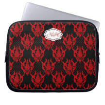Motif chic de damassé de guipure noire rouge trousse ordinateur
