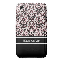 Motif classique élégant de damassé noire et rouge coque iPhone 3 Case-Mate