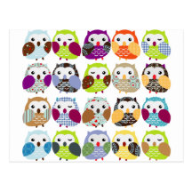 Motif coloré de hibou cartes postales