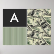 Motif d'argent ; Vert Posters