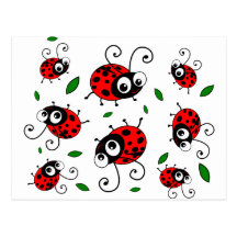 Motif de coccinelles de bande dessinée cartes postales