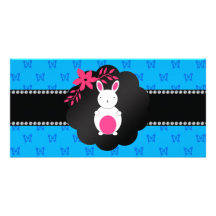Motif de papillon bleu de lapin de fantaisie cartes avec photo