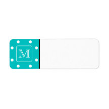 Motif de point turquoise et blanc de polka. Monogr Étiquettes D’adresse Retour