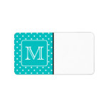 Motif de point turquoise et blanc de polka. Monogr Étiquettes D’adresse