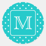 Motif de point turquoise et blanc de polka. Monogr Autocollants