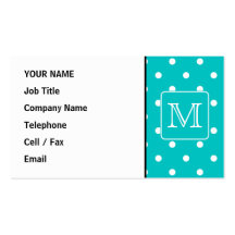 Motif de point turquoise et blanc de polka. Monogr Cartes De Visite Professionnelles