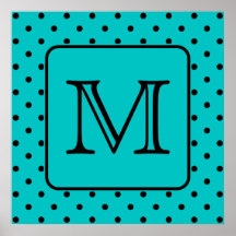 Motif de point turquoise et noir de polka. Monogra Poster
