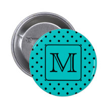 Motif de point turquoise et noir de polka. Monogra Badge Avec Épingle