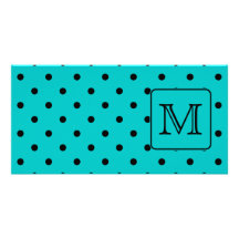 Motif de point turquoise et noir de polka. Monogra Cartes De Vœux Avec Photo