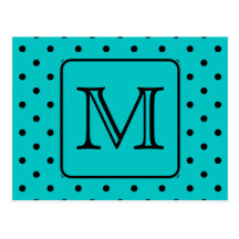 Motif de point turquoise et noir de polka. Monogra Carte Postale