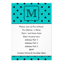 Motif de point turquoise et noir de polka. Monogra Invitations