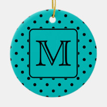 Motif de point turquoise et noir de polka. Monogra Ornements De Noël