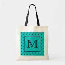 Motif de point turquoise et noir de polka. Monogra Sacs