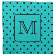 Motif de point turquoise et noir de polka. Monogra Serviettes Imprimées