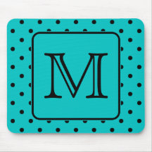 Motif de point turquoise et noir de polka. Monogra Tapis De Souris
