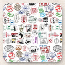 Motif de timbres de voyage sous-bocks