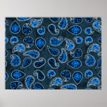 Motif dimensionnel multi de Paisley dans le bleu Affiche