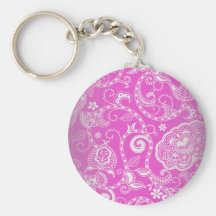 Motif floral blanc rose vintage de damassé porte-clés
