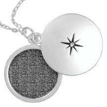 Motif floral élégant de damassé noire et argentée pendentif