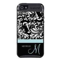 Motif floral noir et blanc de damassé d'Aqua
