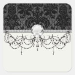 motif gris de damassé de noir de dentelle de faux autocollants