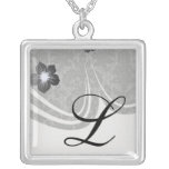 motif gris de damassé de noir de dentelle de faux collier personnalisé
