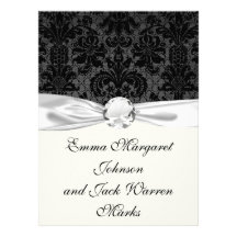 motif gris de damassé de noir de dentelle de faux invitations personnalisables