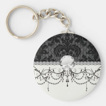 motif gris de damassé de noir de dentelle de faux porte-clef