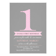 Motif moderne gris et rose 1 invitation d'annivers