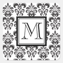 Motif noir 2 de damassé avec votre monogramme autocollants carrés
