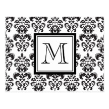 Motif noir 2 de damassé avec votre monogramme cartes postales