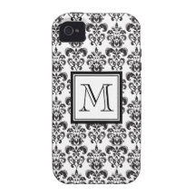 Motif noir 2 de damassé avec votre monogramme coque iPhone 4