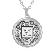 Motif noir 2 de damassé avec votre monogramme colliers personnalisés