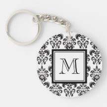 Motif noir 2 de damassé avec votre monogramme porteclés
