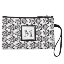 Motif noir 2 de damassé avec votre monogramme sacs à main avec anse